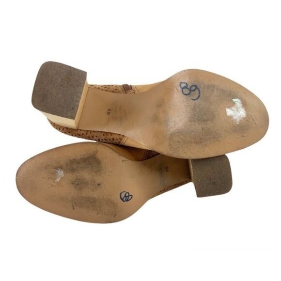 Miss Albright Suede Laser Cut Strappy Ankle Booties Wooden Heel - Picture 10 of 10